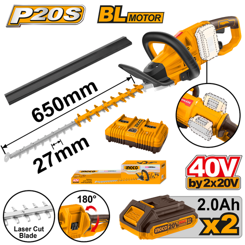 Akumulatorski trimer za živu ogradu CHTLI400282 + 2x baterija + punjač INGCO