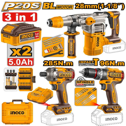 COSLI250693E AKU SET (HAMER+BUŠ 96NM+UD ODVIJAČ 285NM) SUPER INGCO