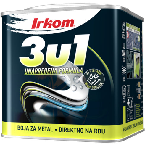 Boja za metal 3u1 Crna mat RAL 9005 1kg Irkom