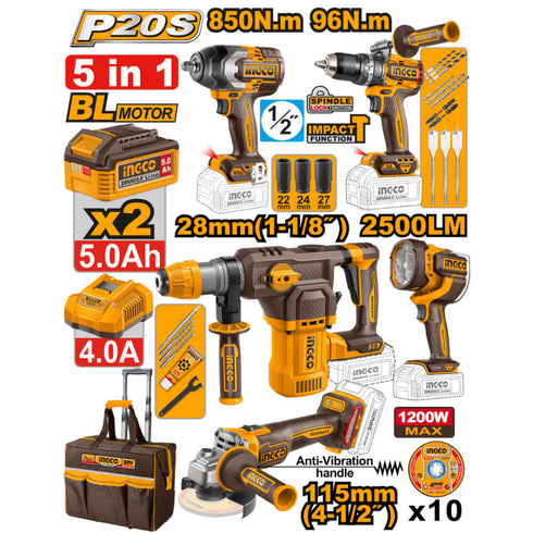 Akumulatorski set alata COSLI251193E 5/1 20V 2×5,0Ah SUPER INGCO