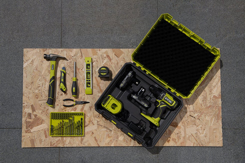 Set alata u koferu (aku. bušilica plus ručni alat i pribor) – RYOBI RDD18-2C20TAH