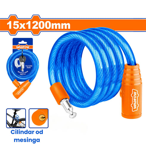 Spiralna brava za bicikl sa ključem 15x1200mm WBK1115 Wadfow