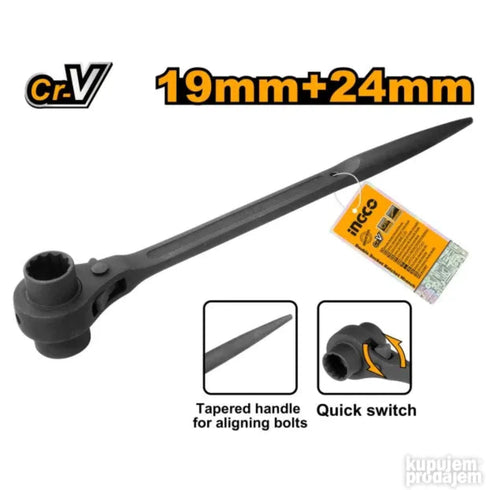 HRSTW17191 RAČNA SA DUPLIM NASADNIM KLJUČEM 17X19MM INGCO