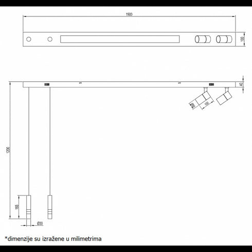 VESTA 484 VISILICA/PLAFONSKA SVETILJKA 33W+2*5W+2*6W 3000K CRNA