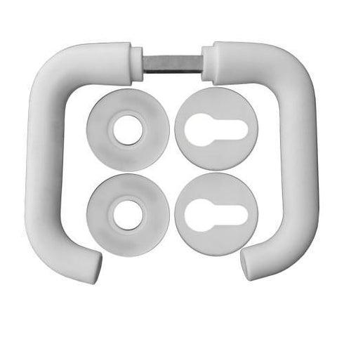 Kvaka sa rozetom za cilindar garnitura Drina PVC bela Bane